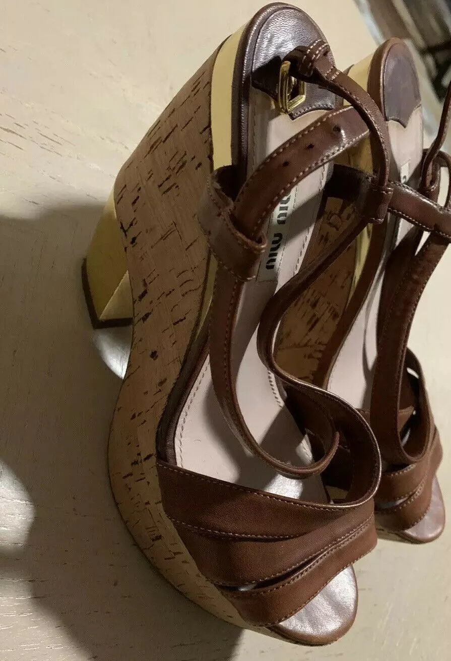 $1250 Miu Miu Women’s Leather Shoes Sandal Brown 8.5 US ( 38.5 Eu ) Italy