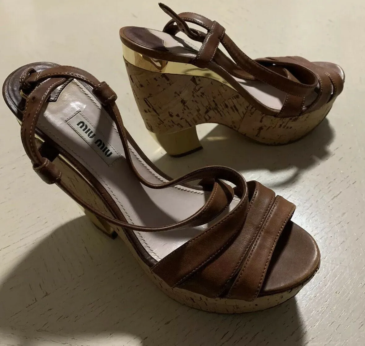 $1250 Miu Miu Women’s Leather Shoes Sandal Brown 8.5 US ( 38.5 Eu ) Italy