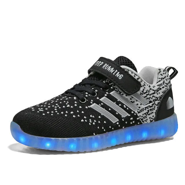 2017 Kids luminous shoes led USB recharge for girls boys children sneakers illuminated 7 colors glowing casual with light