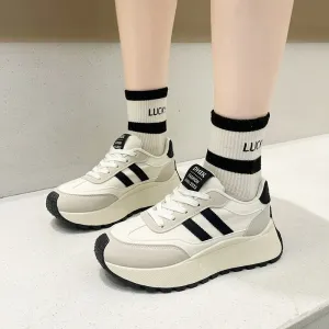 2024 BKQU Spring Thick Bottom Women's Shoes 2024 Summer Casual Patchwork Leather Sneakers Casual Vulcanised Shoes Ladies