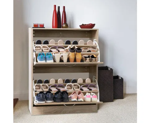 24 Pair Wooden Shoe Cabinet Drawer Storage - Oak