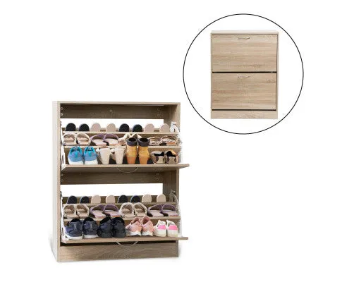 24 Pair Wooden Shoe Cabinet Drawer Storage - Oak