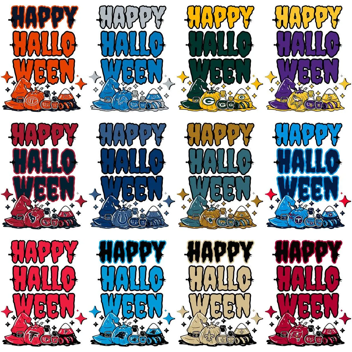 32 Happy Halloween Football Teams Designs Bundle PNG