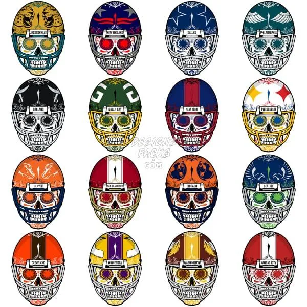 32 SUGAR SKULL Football Designs Bundle PNG