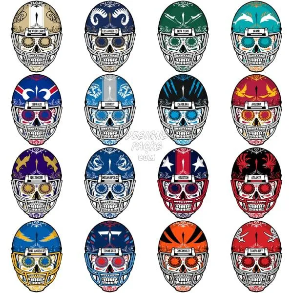 32 SUGAR SKULL Football Designs Bundle PNG