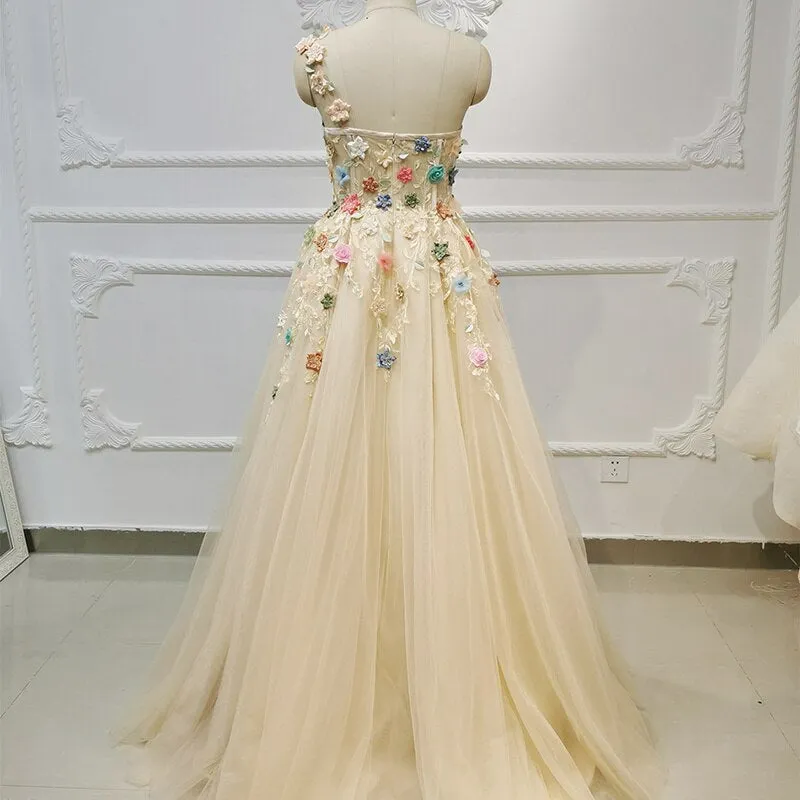 3d flower applique elegant evening gala wedding a line dress