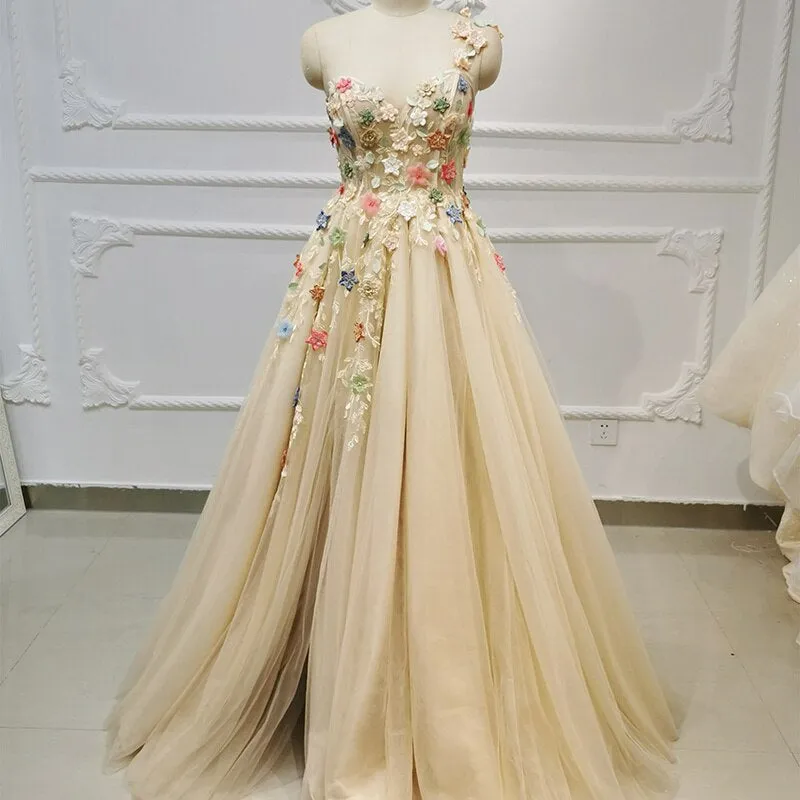 3d flower applique elegant evening gala wedding a line dress