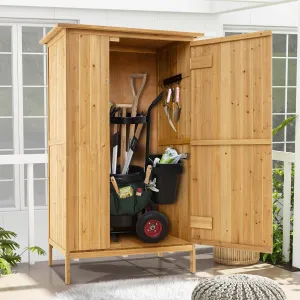 5 × 3 Feet Outdoor Storage Cabinet with Asphalt Roof and 3 Shelves-Natural