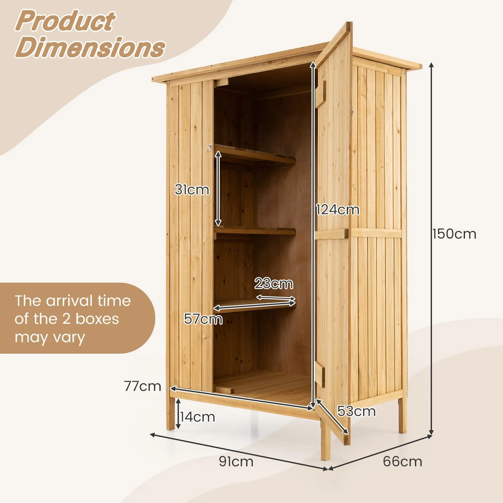 5 × 3 Feet Outdoor Storage Cabinet with Asphalt Roof and 3 Shelves-Natural