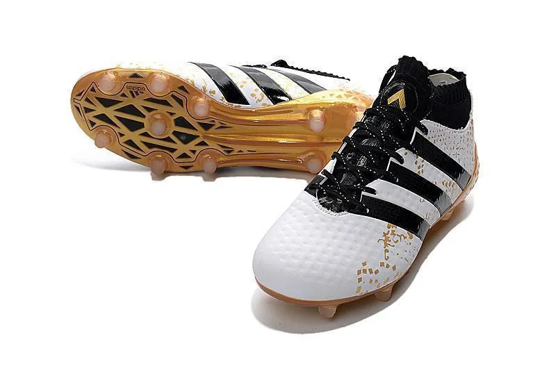 Adidas ACE 16.1 Primeknit FG/AG Soccer Cleats  White Black Gold Metallic