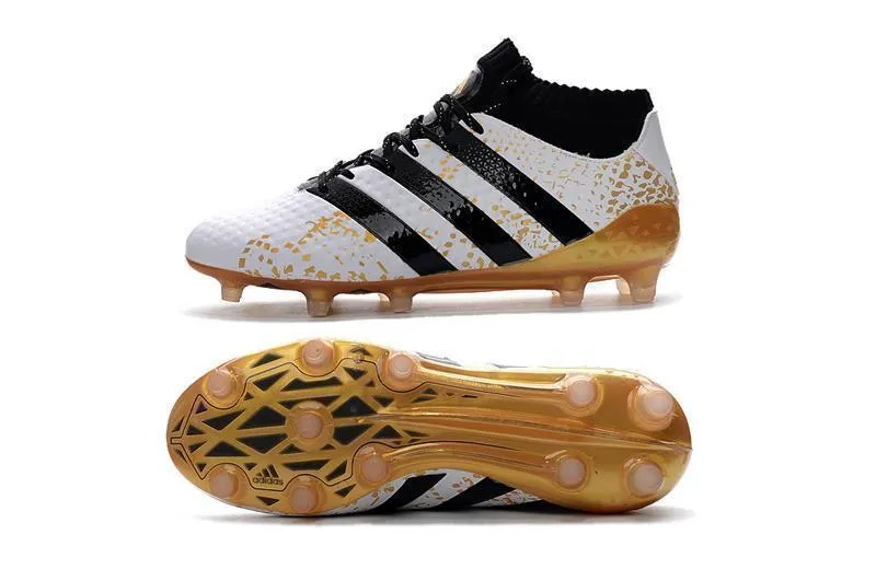 Adidas ACE 16.1 Primeknit FG/AG Soccer Cleats  White Black Gold Metallic