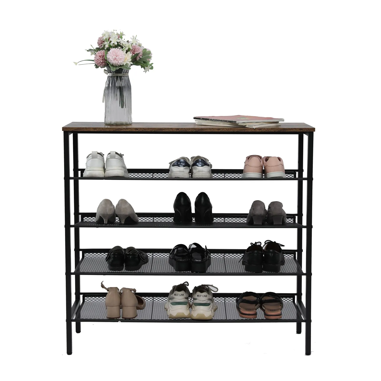 Adjustable 5-Tier Shoe Rack, Sturdy Wooden & Metal Frame YES4HOMES