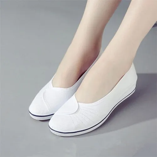 Amozae  Women Canvas Loafers  New Woman Casual Vulcanized Ladies White Shoes Women's Fashion Wedges Female Comfortable Footwear