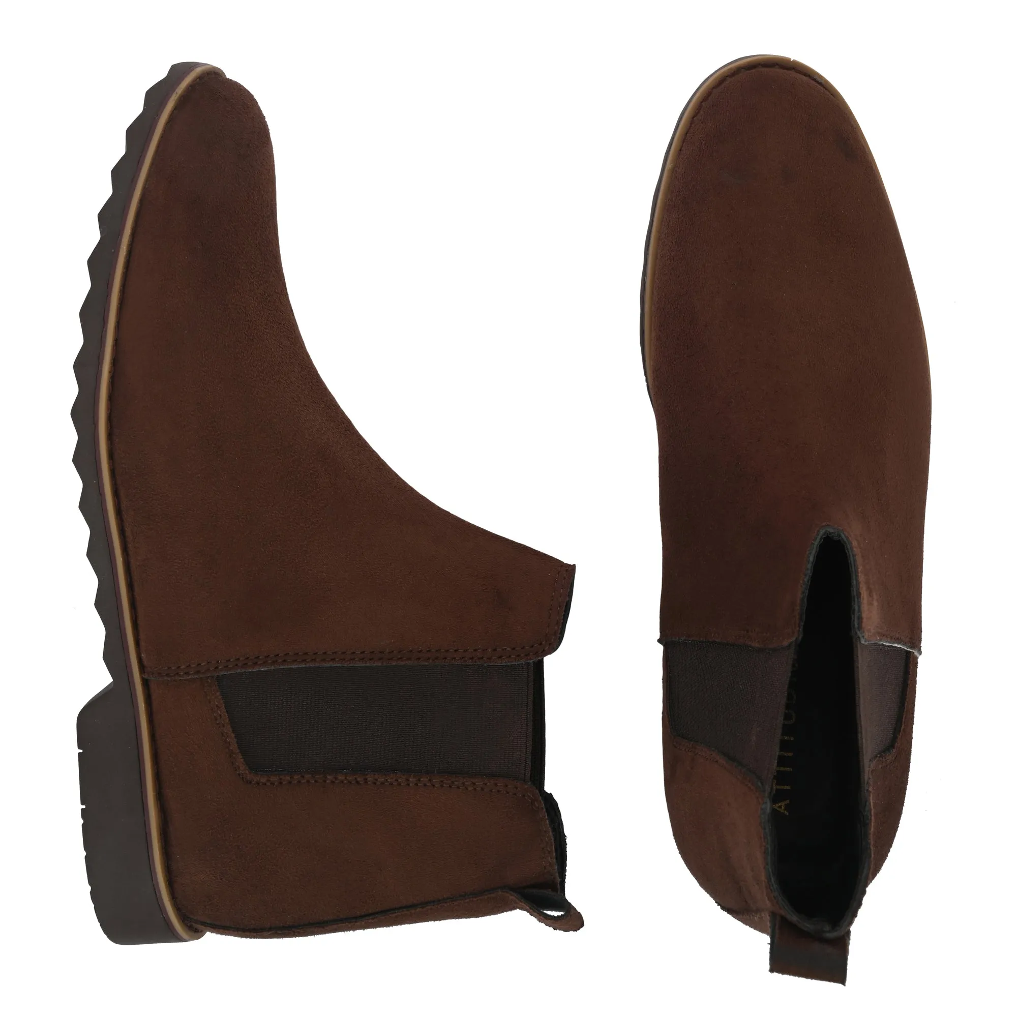 Attitudist Unisex Coffee Brown Mid Top Round Toe Chelsea Boots