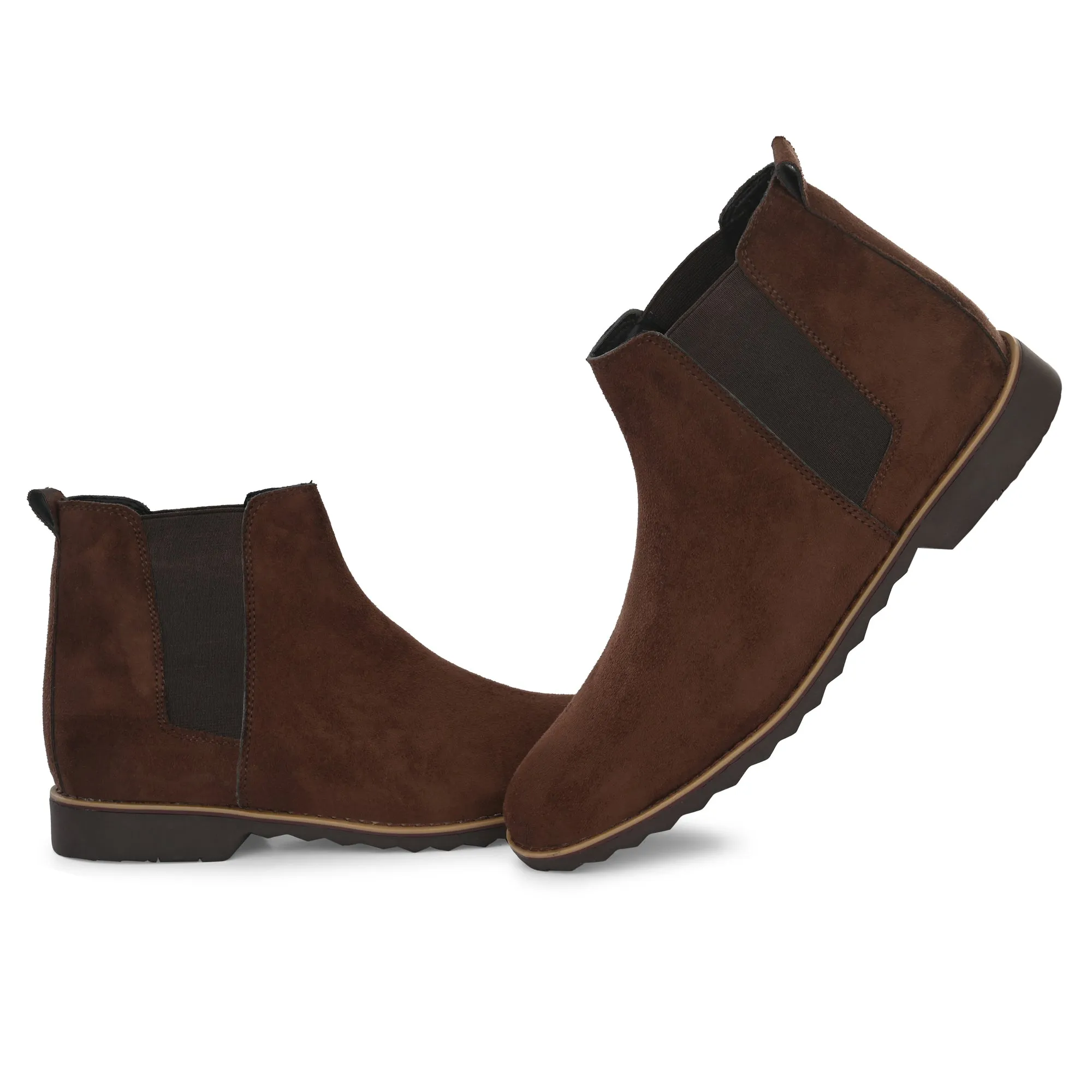 Attitudist Unisex Coffee Brown Mid Top Round Toe Chelsea Boots