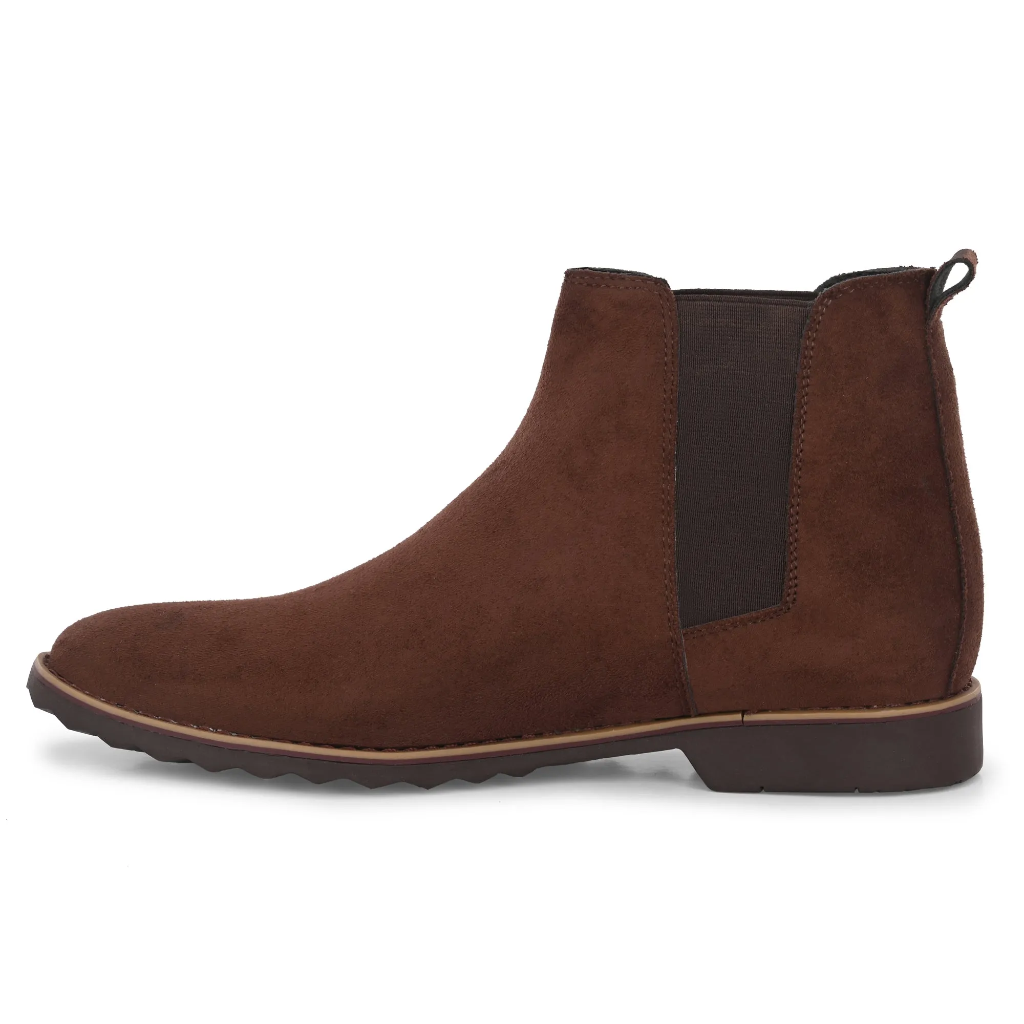 Attitudist Unisex Coffee Brown Mid Top Round Toe Chelsea Boots