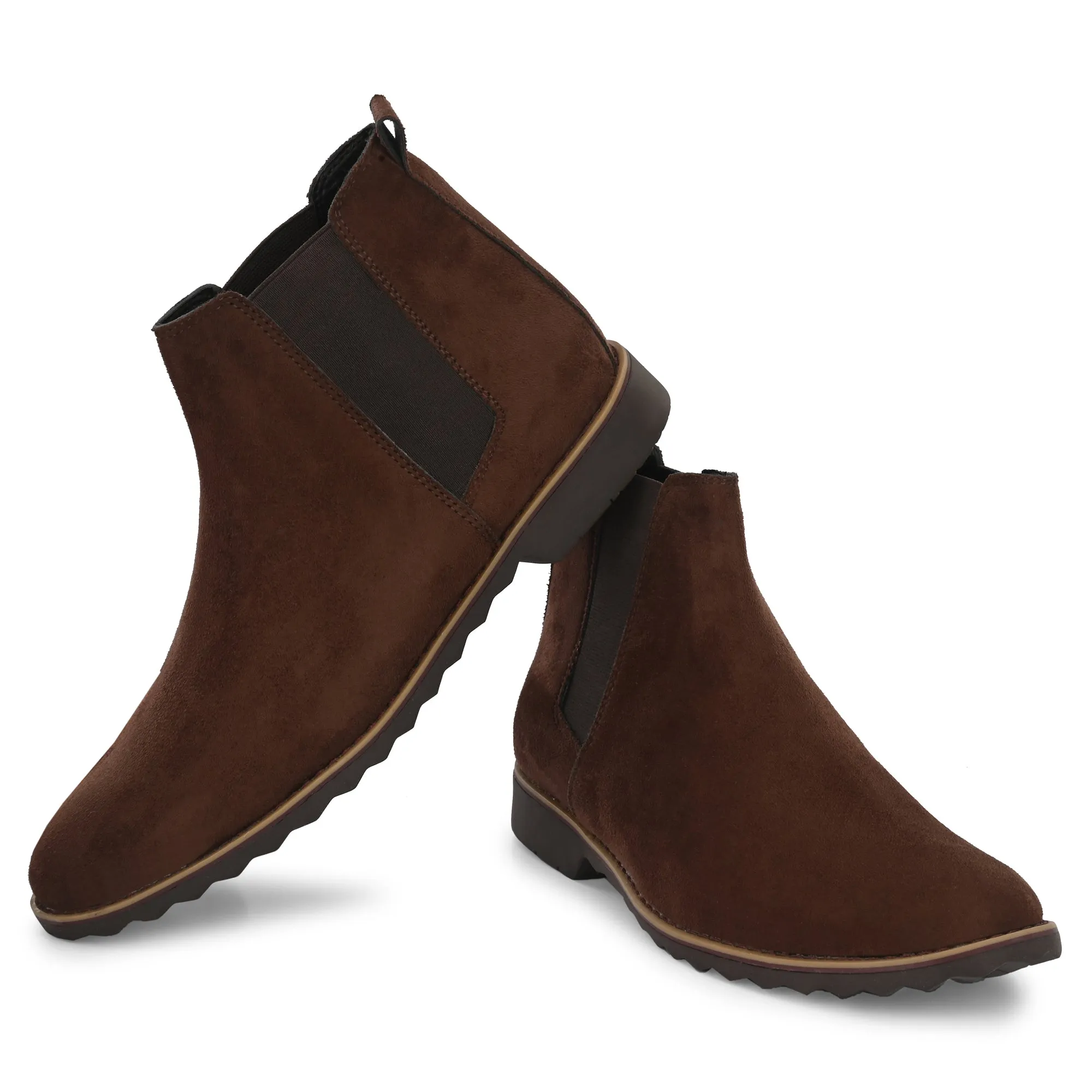 Attitudist Unisex Coffee Brown Mid Top Round Toe Chelsea Boots