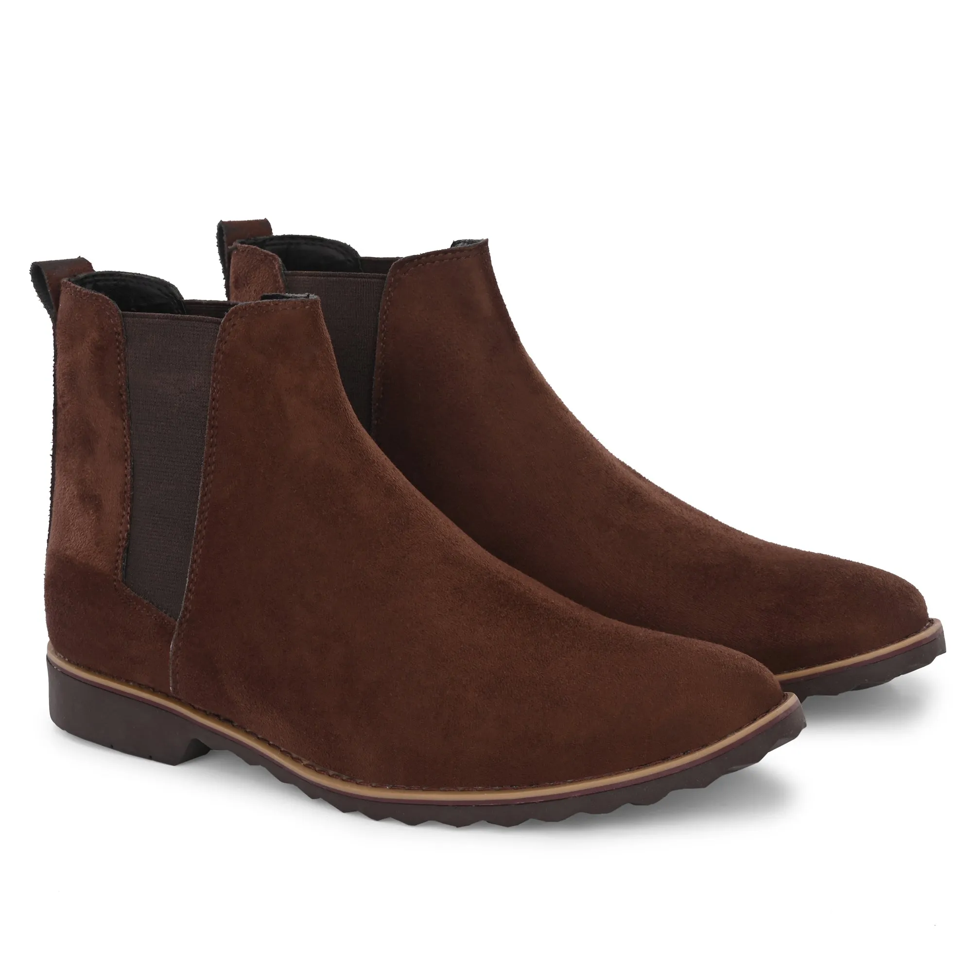 Attitudist Unisex Coffee Brown Mid Top Round Toe Chelsea Boots