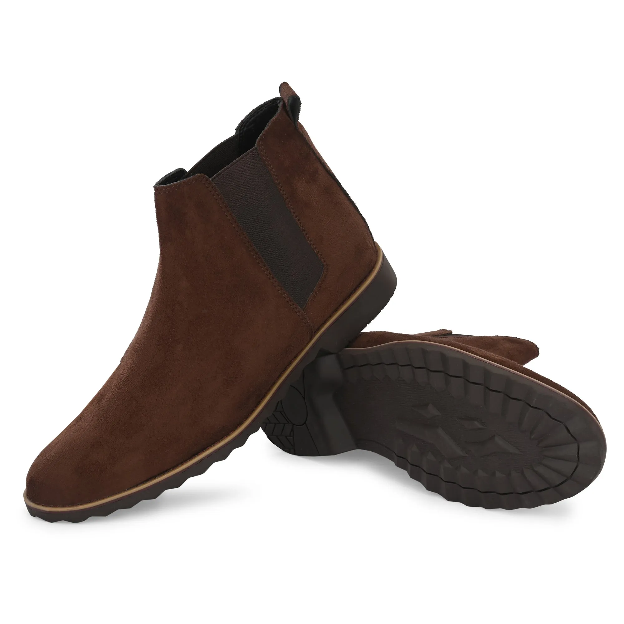 Attitudist Unisex Coffee Brown Mid Top Round Toe Chelsea Boots