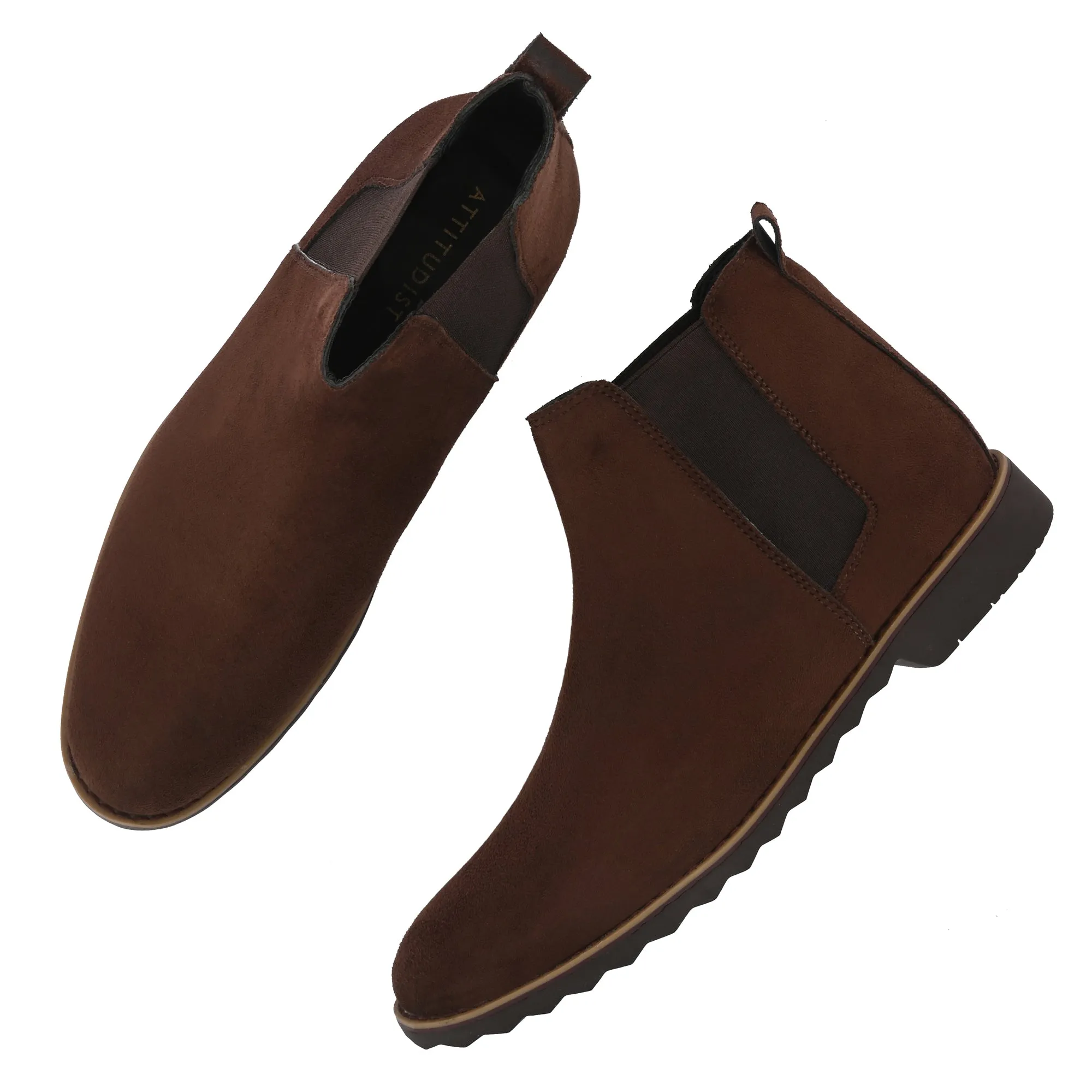 Attitudist Unisex Coffee Brown Mid Top Round Toe Chelsea Boots