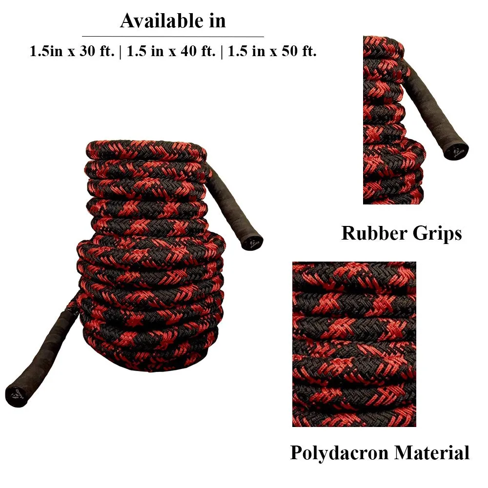 AZUKA® Professional Polydacron Hardcore Battle Rope - 1.5in x 50ft - Dynamic Black & Red - Unleash Your Inner Athlete