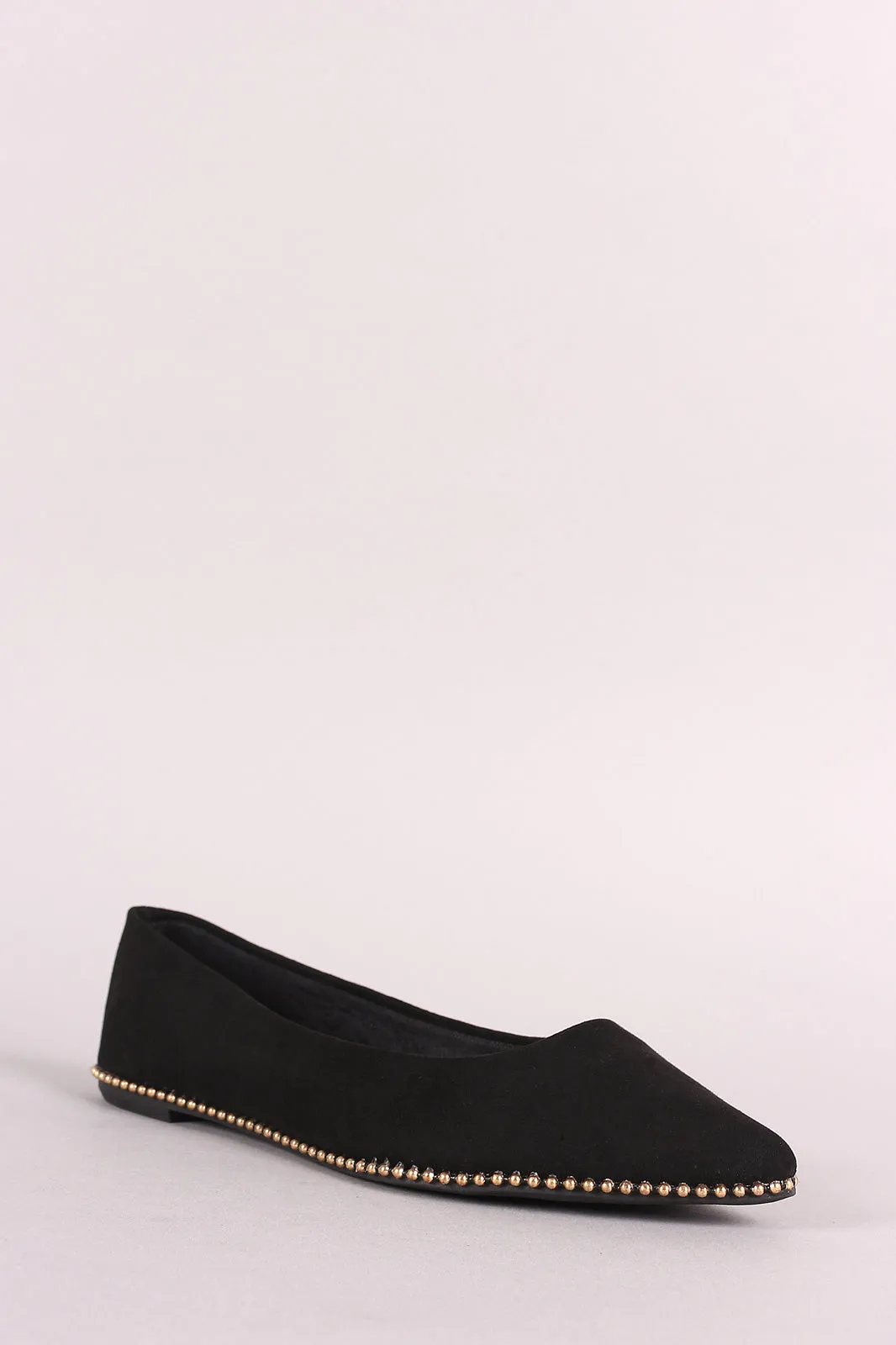 Bamboo Ball-Stud Trim Pointy Toe Flat