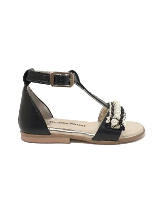 Baptismal Baby sandal with pearls - ROXANE Black