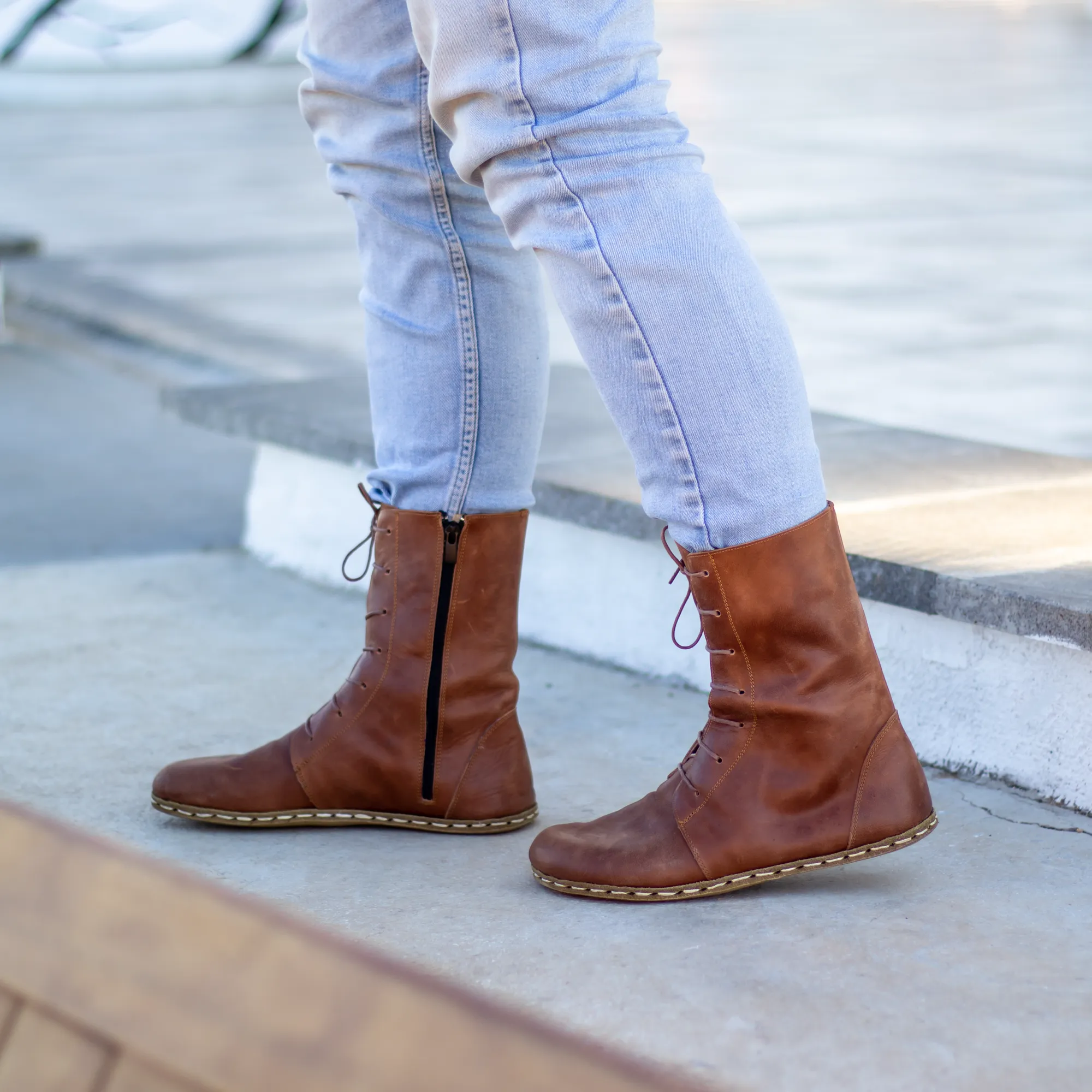 Barefoot Grounding Effect Crazy New Brown Leather Boots For Men