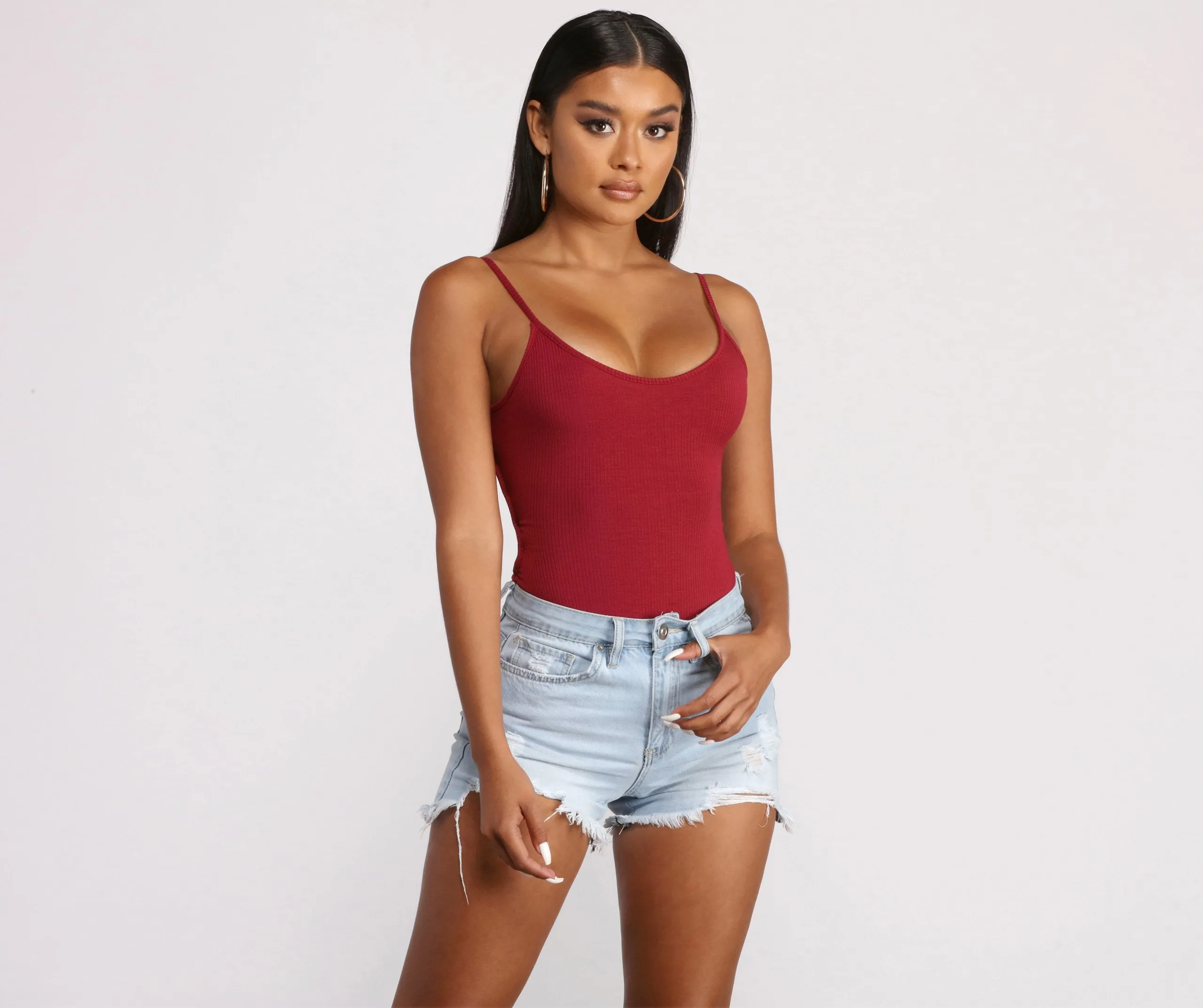 Basic Sleeveless Strappy Back Ribbed Knit Bodysuit