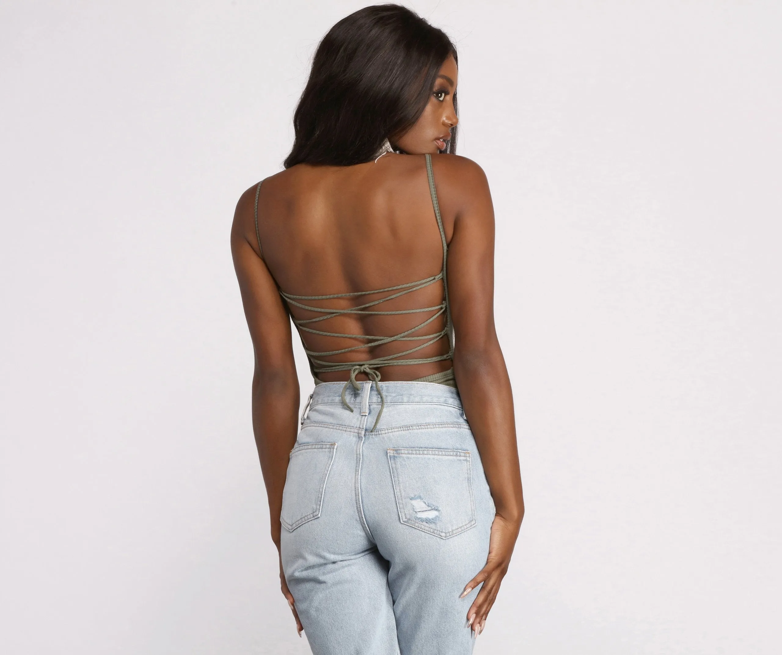 Basic Sleeveless Strappy Back Ribbed Knit Bodysuit