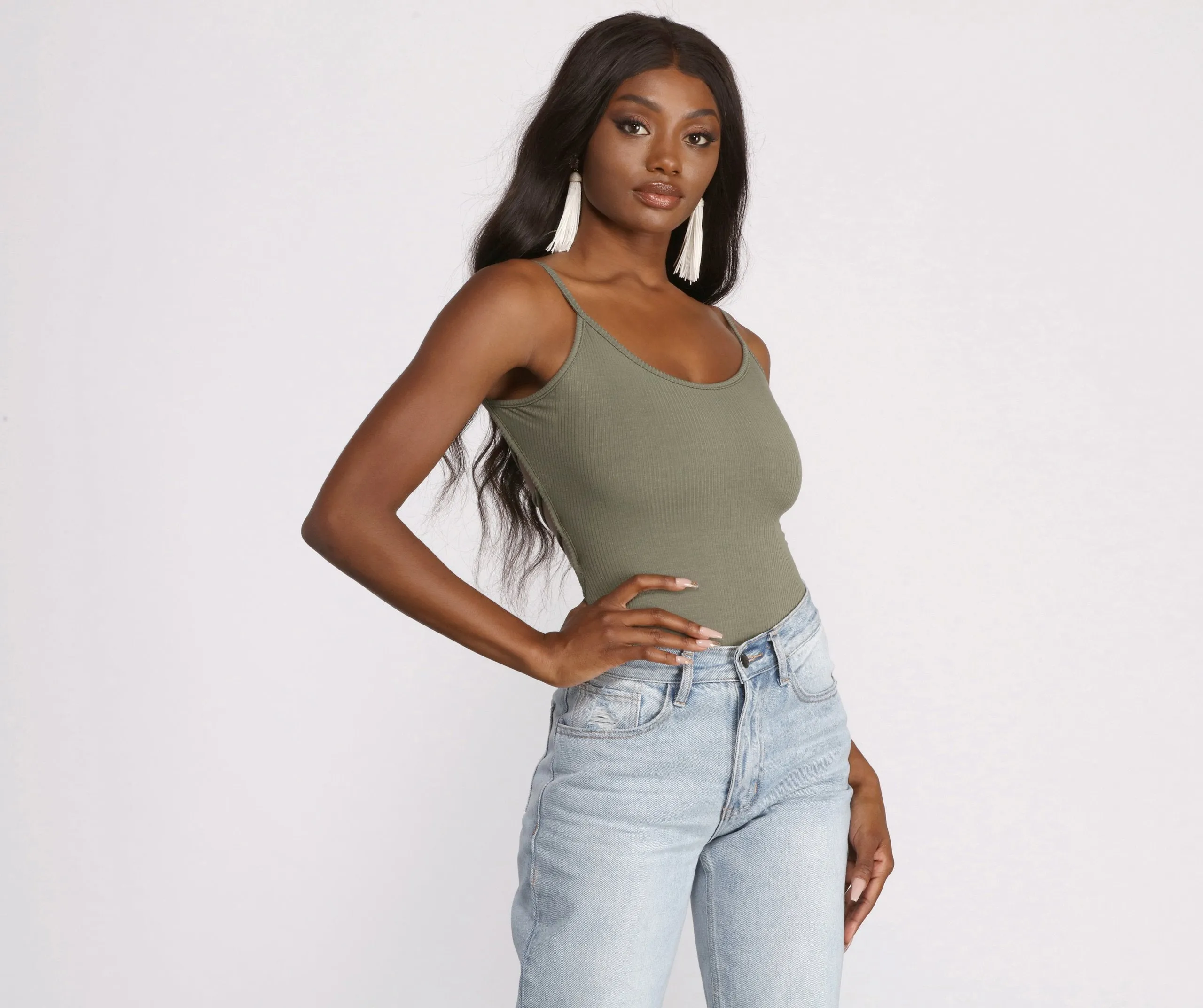 Basic Sleeveless Strappy Back Ribbed Knit Bodysuit