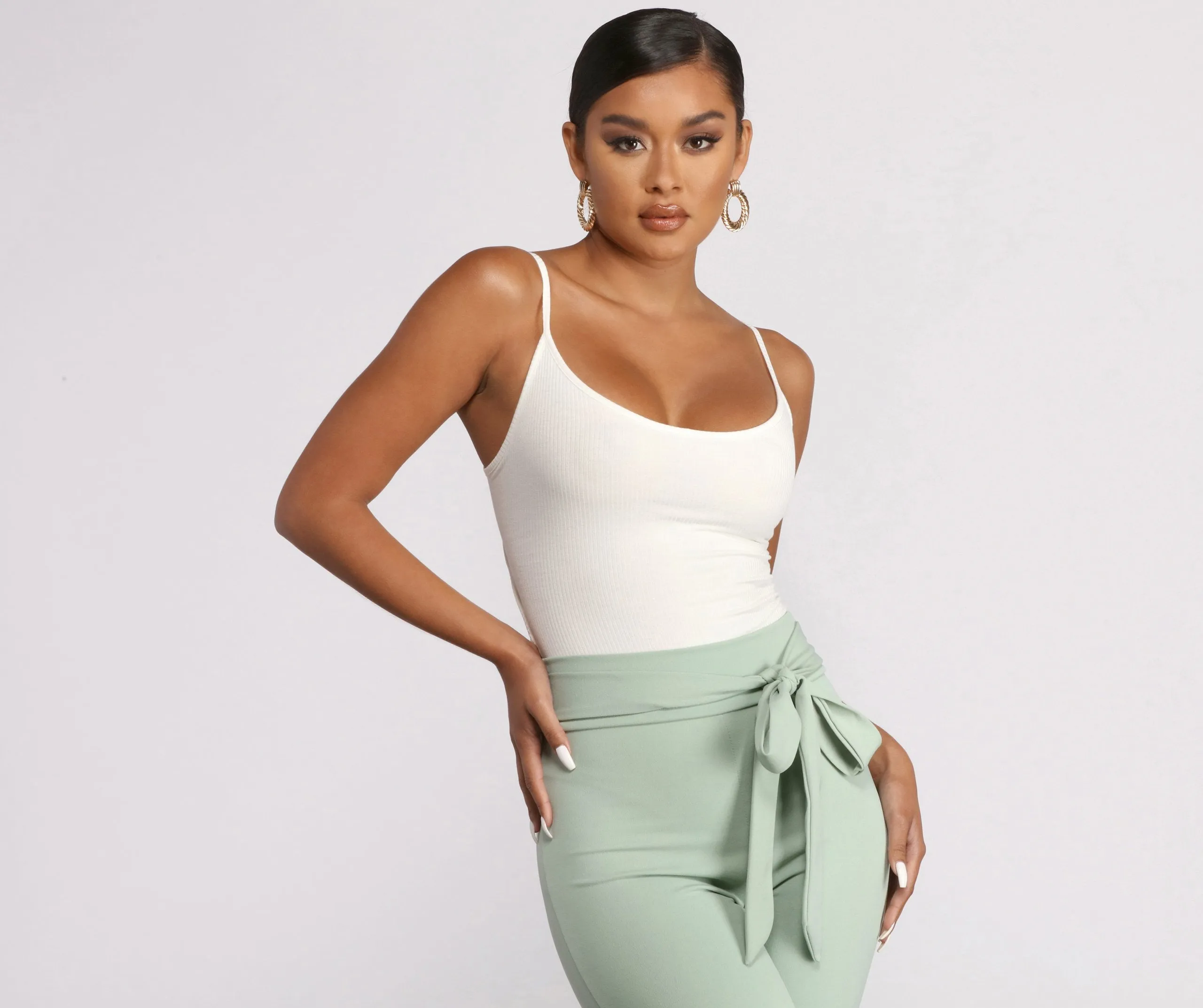 Basic Sleeveless Strappy Back Ribbed Knit Bodysuit