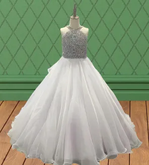 Best Beauty Sparkly Little GIrls White Evening Gown