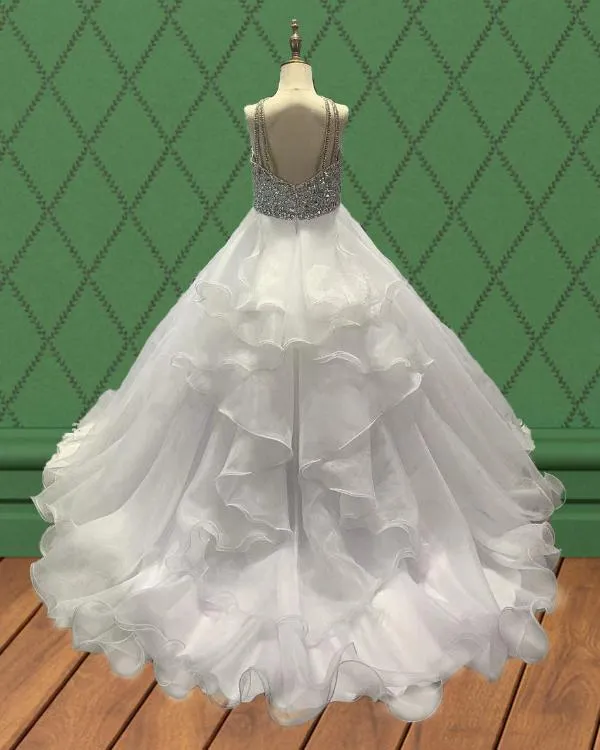 Best Beauty Sparkly Little GIrls White Evening Gown