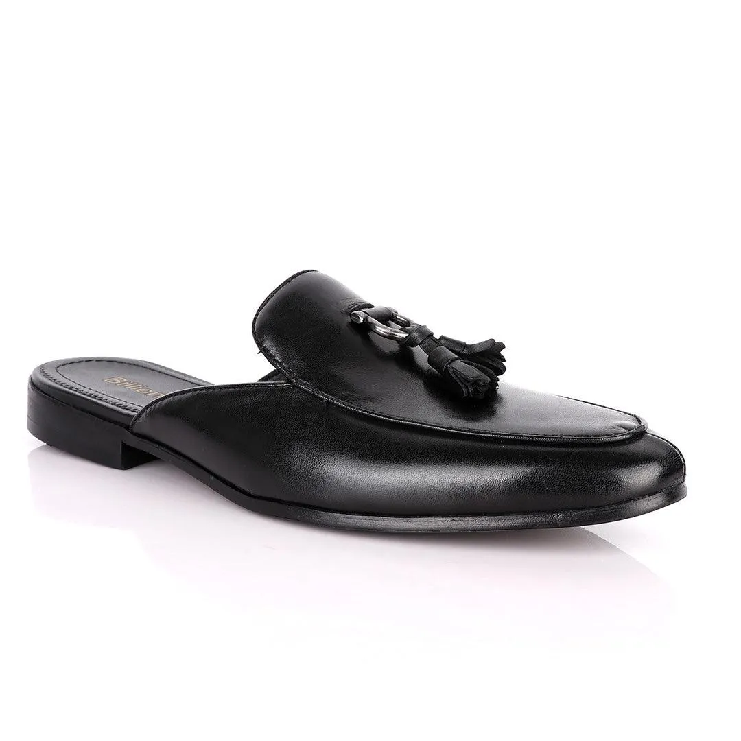 Billionaire Couture Tassel Plain Black Mole Leather Shoe