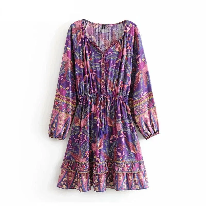 Boho Chic Floral Print Mini Dress