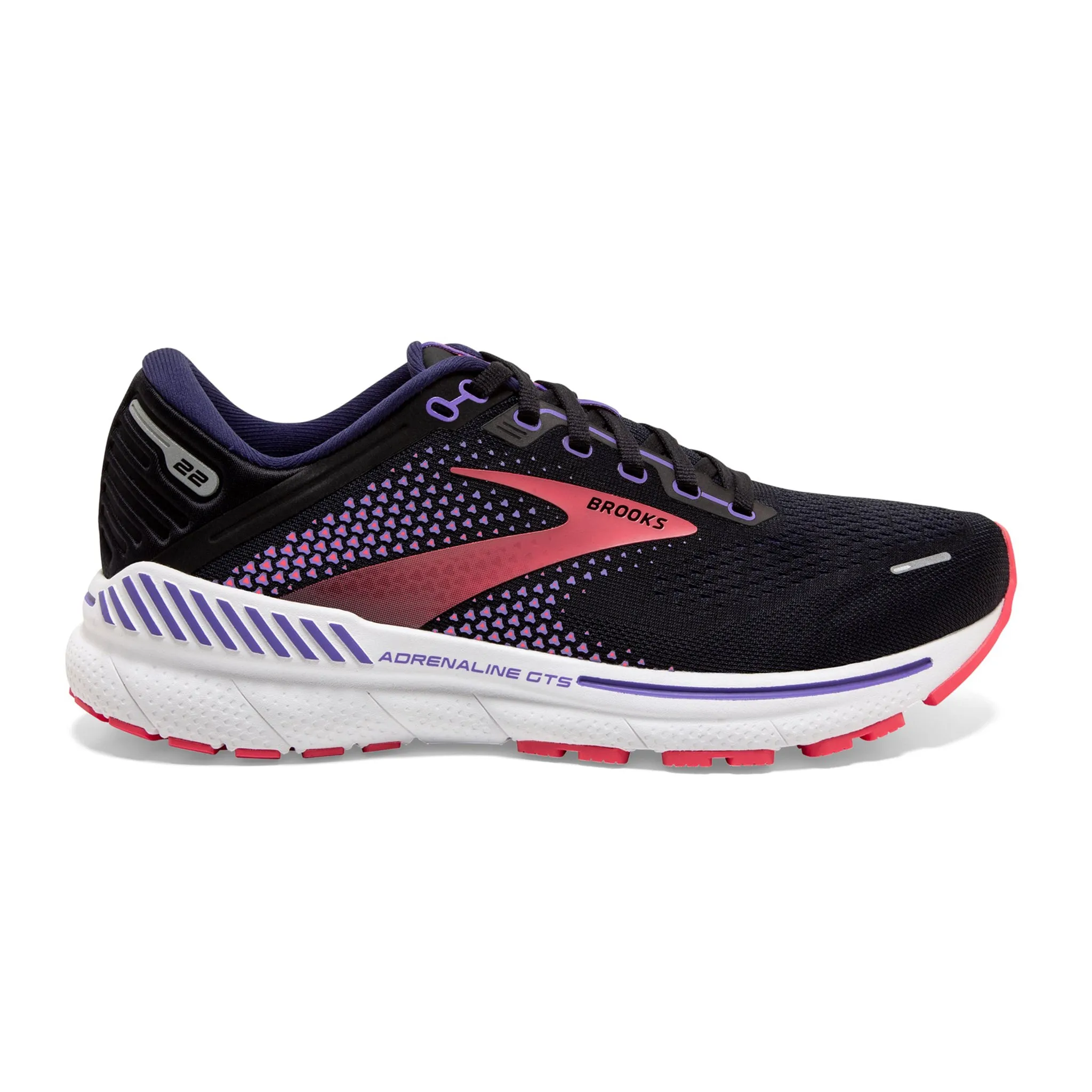 Brooks Women's 120353 080 Adrenaline GTS 22 Black Purple Coral Cushion Support Running Shoes