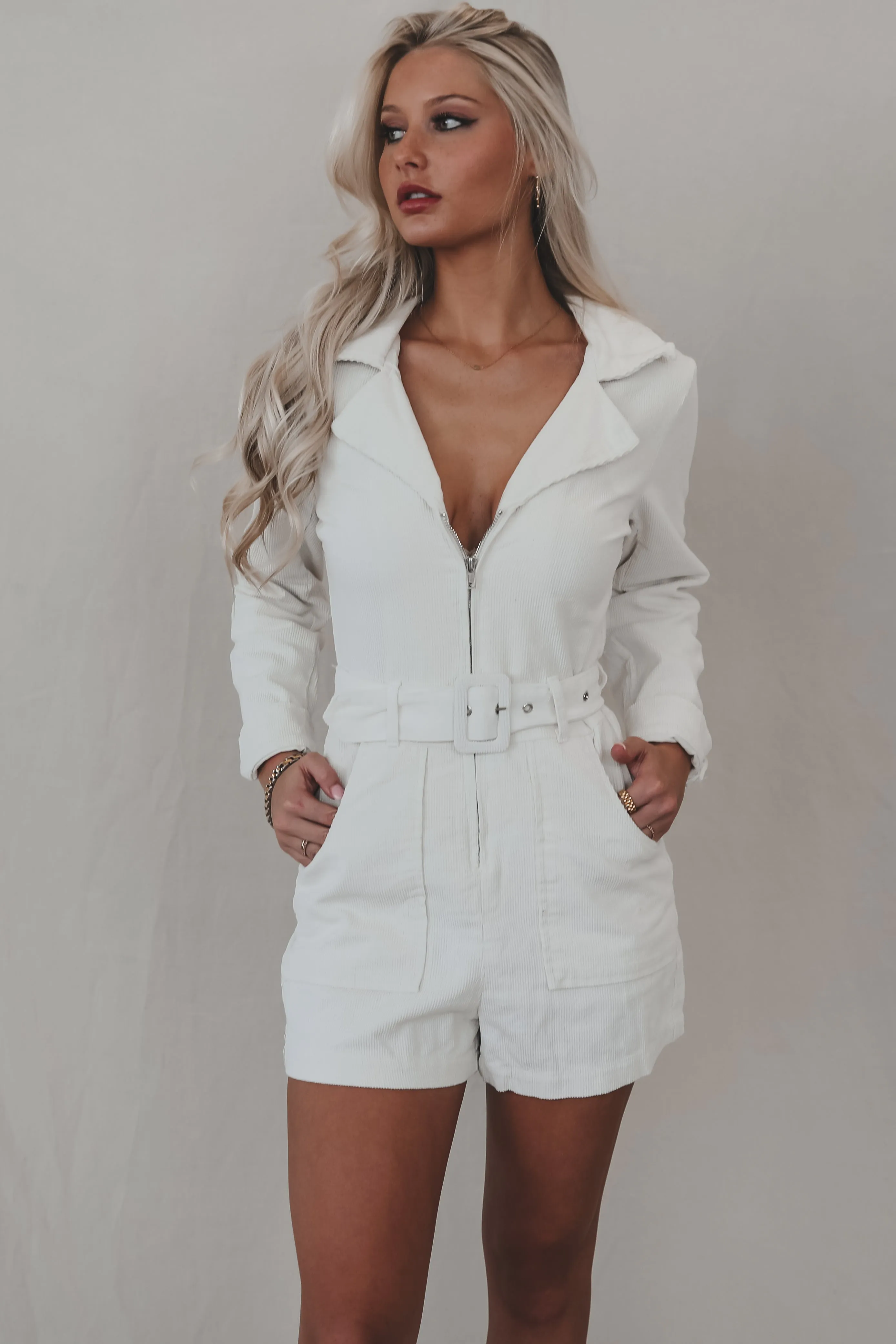 Calling From Colder Weather Corduroy Belted Rompers