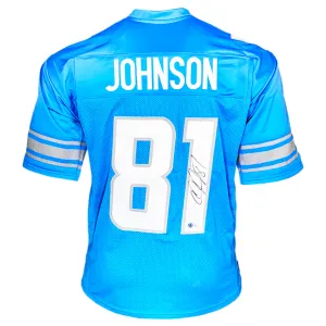 Calvin Johnson Signed Detroit Blue Football Jersey (Beckett)