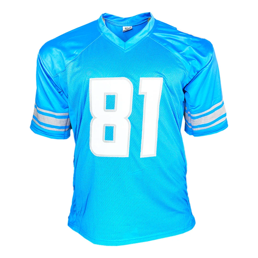 Calvin Johnson Signed Detroit Blue Football Jersey (Beckett)