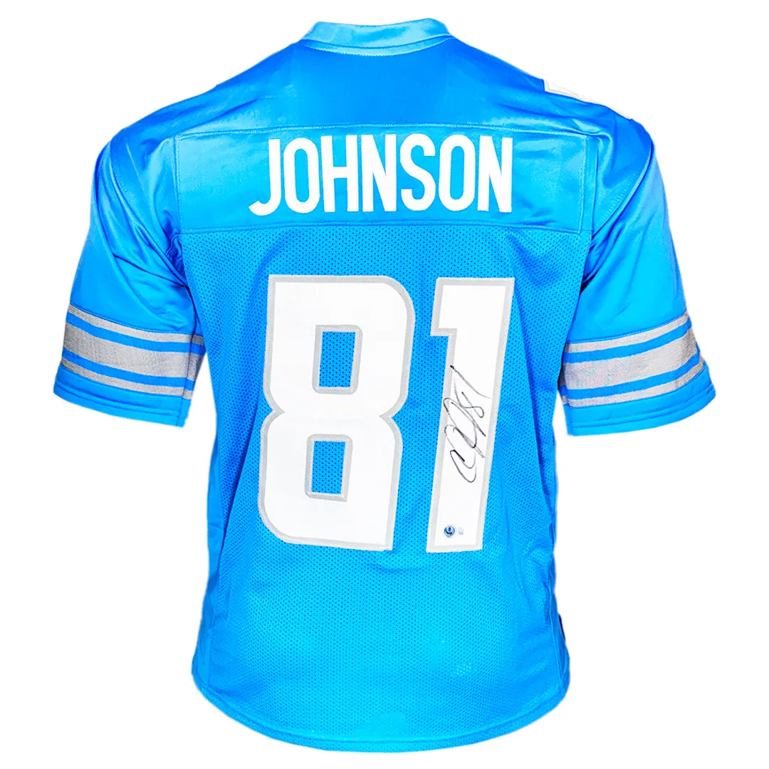 Calvin Johnson Signed Detroit Blue Football Jersey (Beckett)