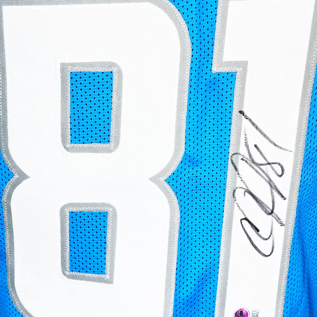 Calvin Johnson Signed Detroit Blue Football Jersey (Beckett)