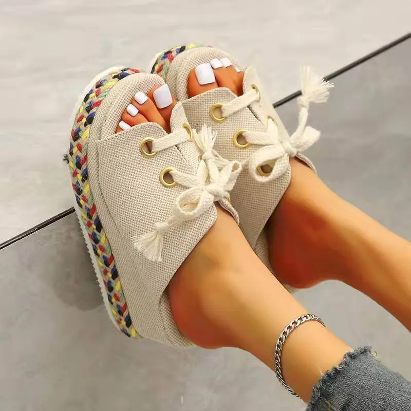 Casual Braided Lace-up Wedge Sandals