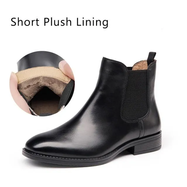 Chelsea Boots Women Genuine Calfskin Leather Plus Size Autumn Winter Fashion Brand Ankle Shoes Handmade