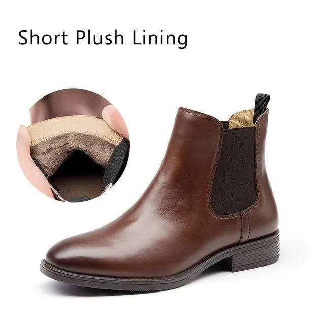 Chelsea Boots Women Genuine Calfskin Leather Plus Size Autumn Winter Fashion Brand Ankle Shoes Handmade