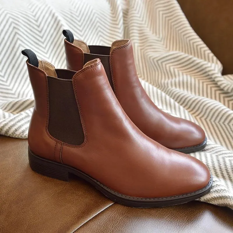 Chelsea Boots Women Genuine Calfskin Leather Plus Size Autumn Winter Fashion Brand Ankle Shoes Handmade