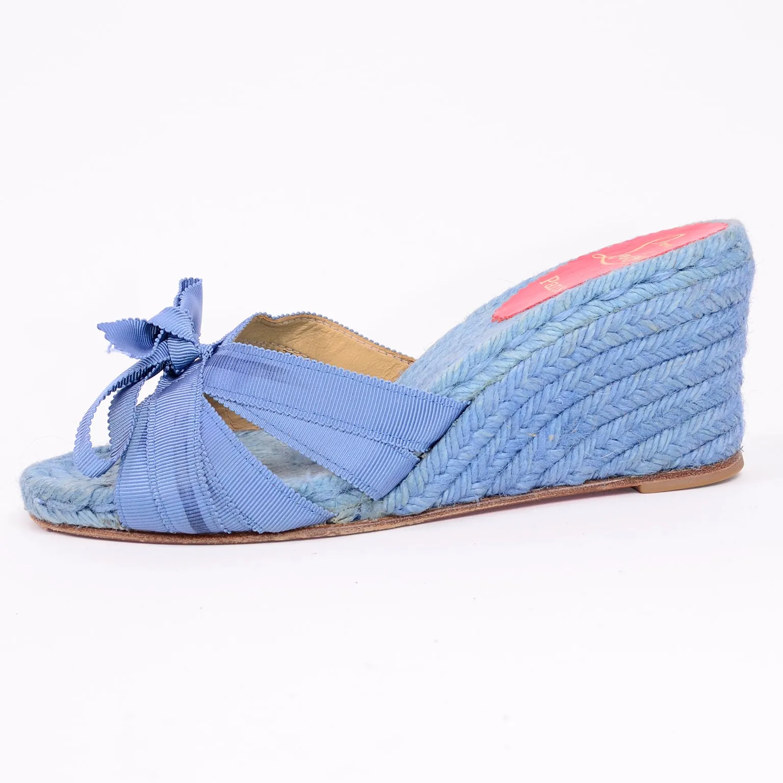 Christian Louboutin Shoes Blue Espadrille Bow Wedge Sandals Size 37