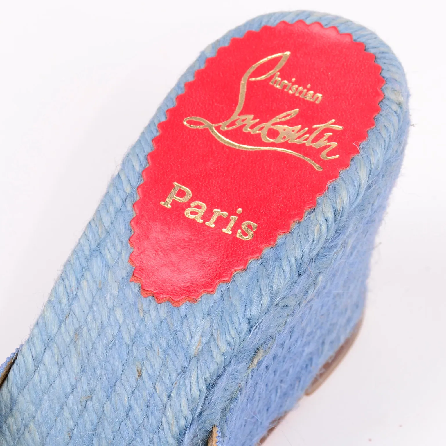 Christian Louboutin Shoes Blue Espadrille Bow Wedge Sandals Size 37