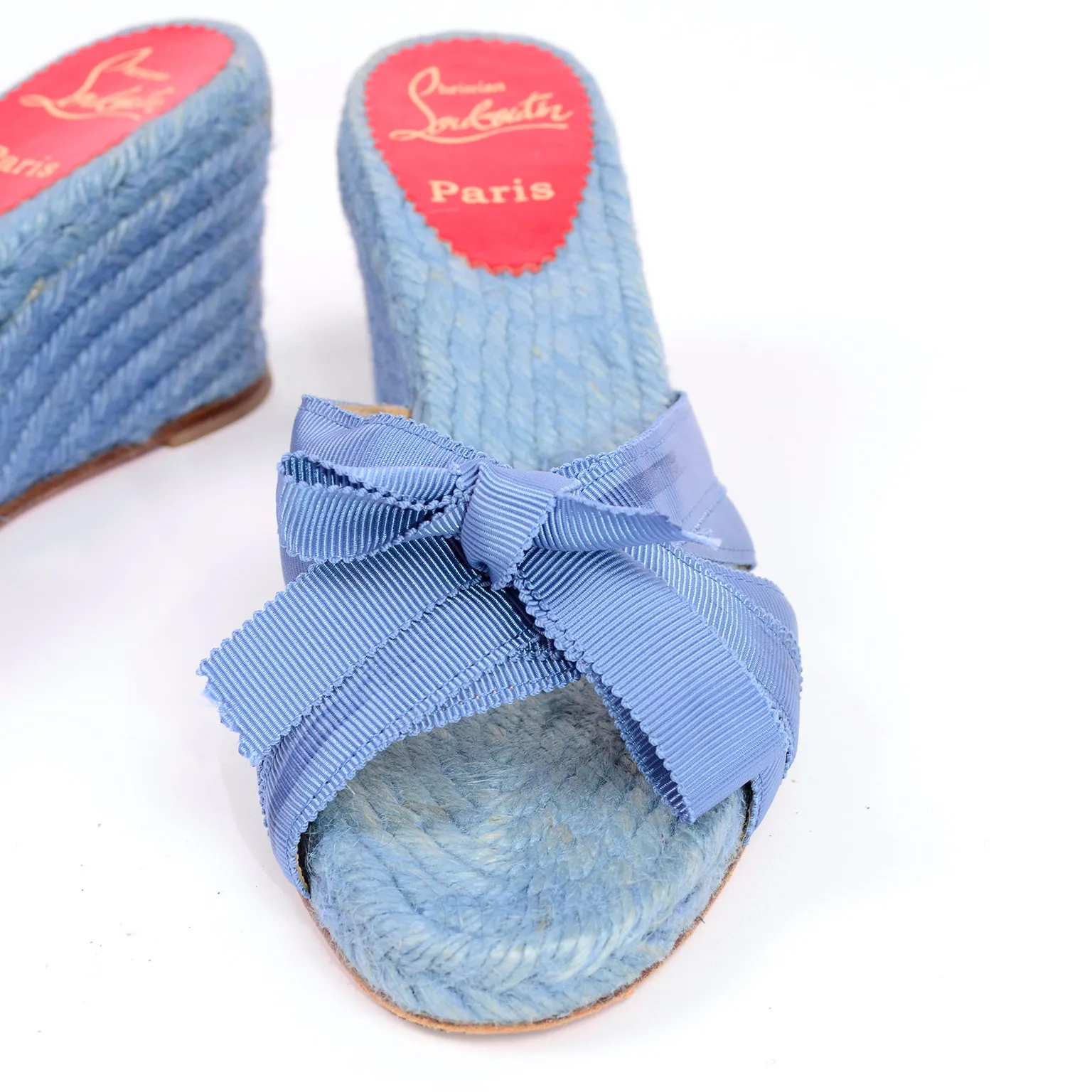 Christian Louboutin Shoes Blue Espadrille Bow Wedge Sandals Size 37