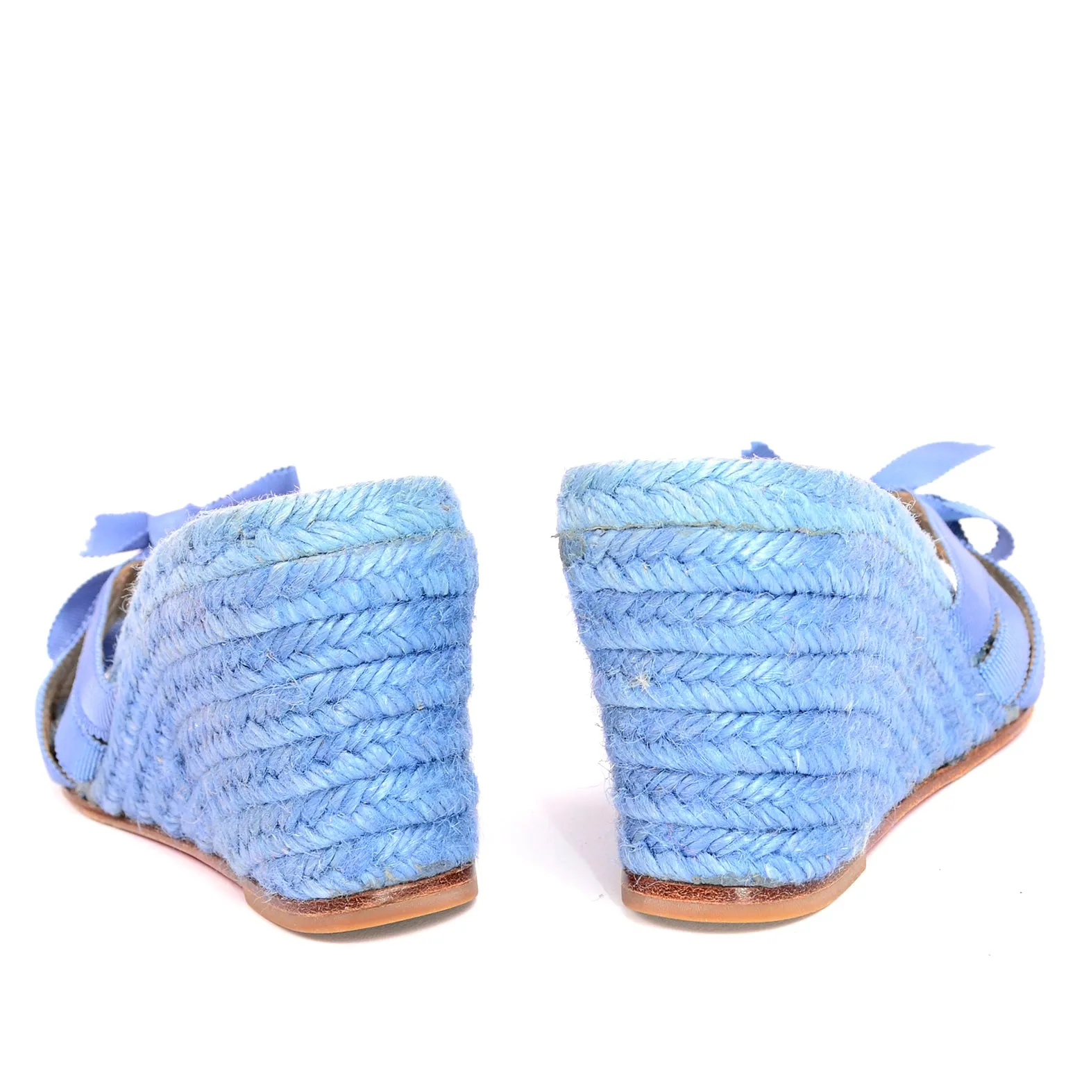 Christian Louboutin Shoes Blue Espadrille Bow Wedge Sandals Size 37